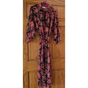 90s Victoria's Secret Silky Satin Dramatic Red Floral Vintage Kimono Maxi Robe S